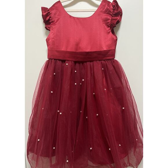 KaQinini Red Dress Girl Size 6 Satin and Tulle Bow In The Back - Picture 1 of 8